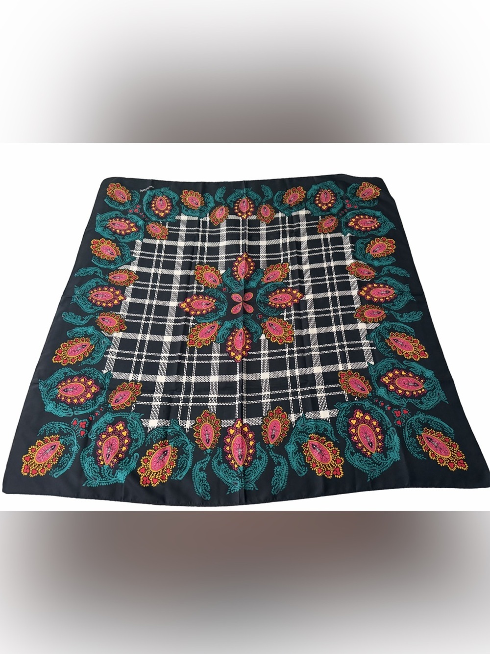 Vintage Diane Von Furstenberg 100% Silk Paisley Grid Square Scarf Large